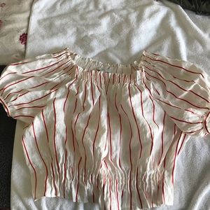 Lewit Balloon sleeve off the shoulder striped top